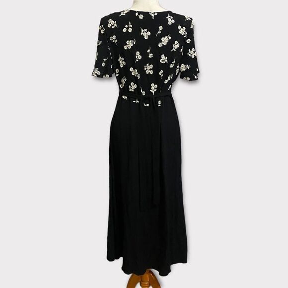 Vintage 90’s Black Embroidered Floral Padded Sleeved Casual Evening Maxi Dress - Picture 2 of 9